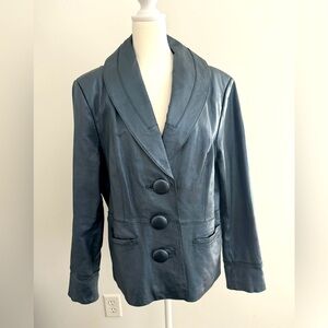 Terry Lewis VTG metallic navy blue leather blazer L large